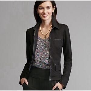 NEW Cabi Medium 3376 Black Tudor Ponte Blazer Jacket Faux Leather Trim